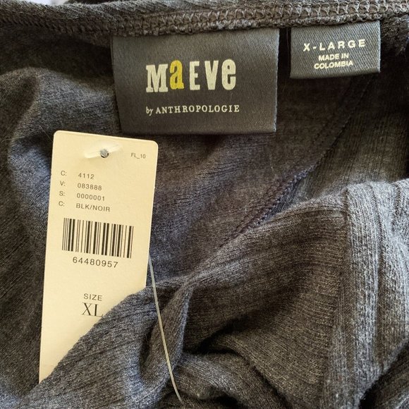 Anthropologie Maeve Dark Gray Ribbed Knit V Neck Top Size XL New NWT RARE HTF - Picture 5 of 7